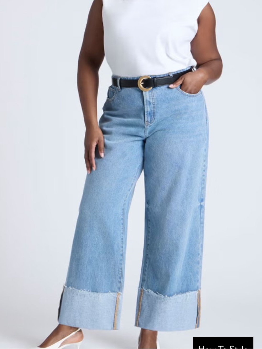 Eloquii Light Blue Boyfriend wide leg Jeans with tall cuff